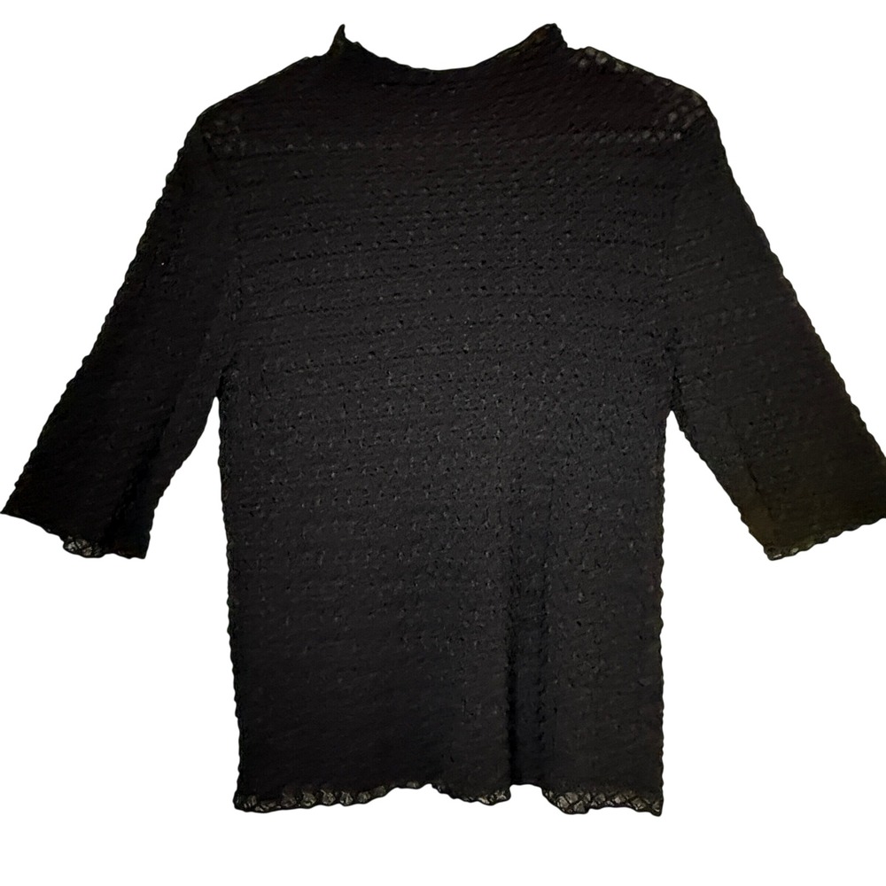 Adrianna Papell Black Textured Top Women L Mock Neck 3D Stretch Evening